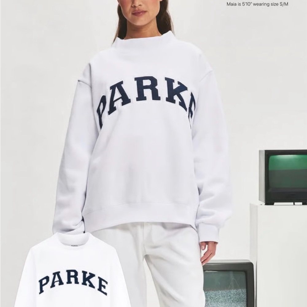 Parke White Sweatshirt with Navy Lettering